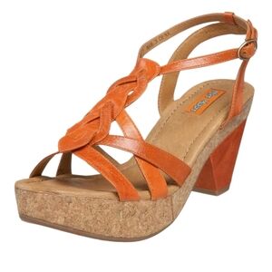 Miz Mooz Remi Orange Leather Cork Wedge Heel Sandals Boho Cottagecore Preppy 6.5